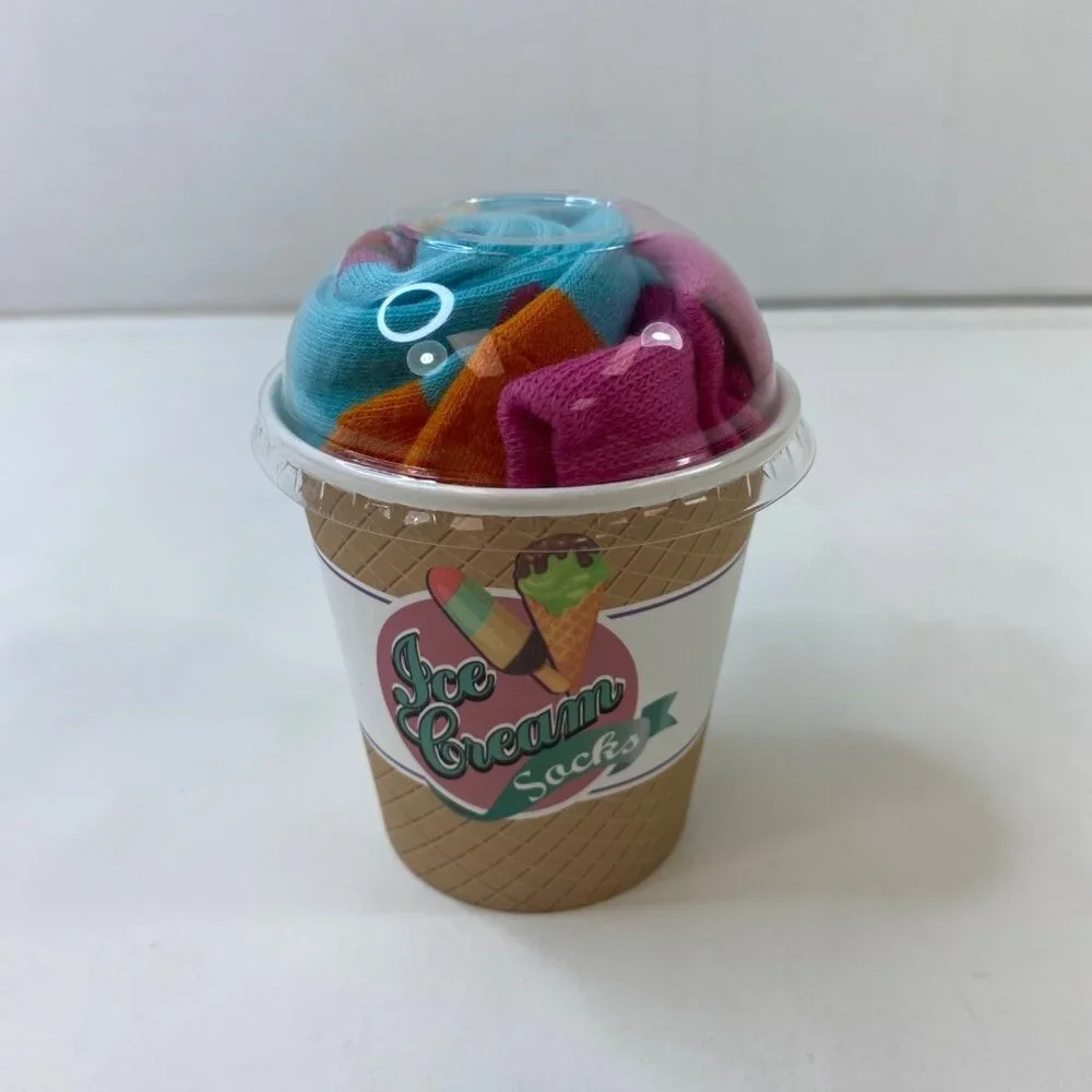 Ice Cream Themed Novelty Socks In Gift Cup Pink Blue Sherbet
